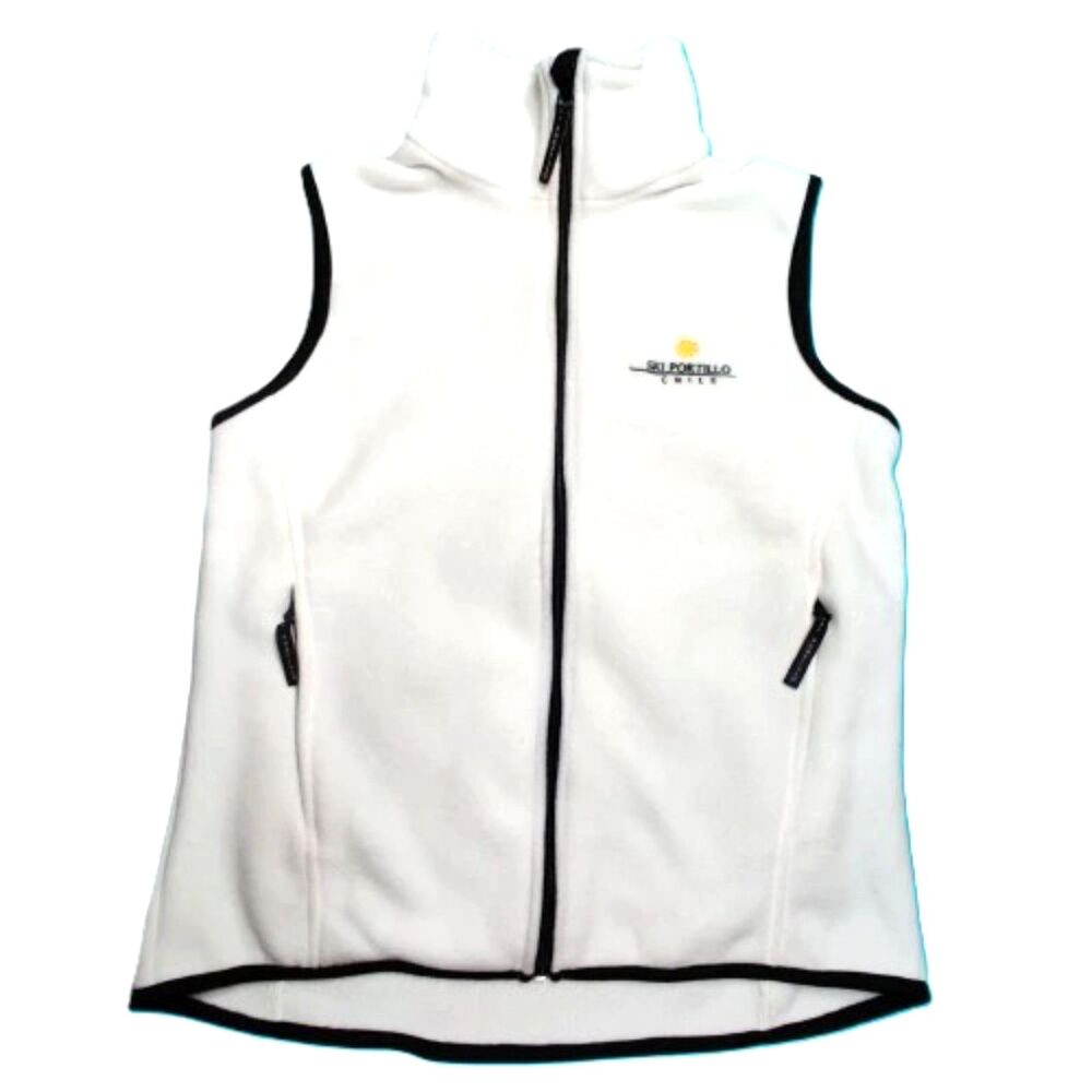 Ski Portillo Chile White Fleece Vest Small Full Zip Sleeveless Outdoor Layer